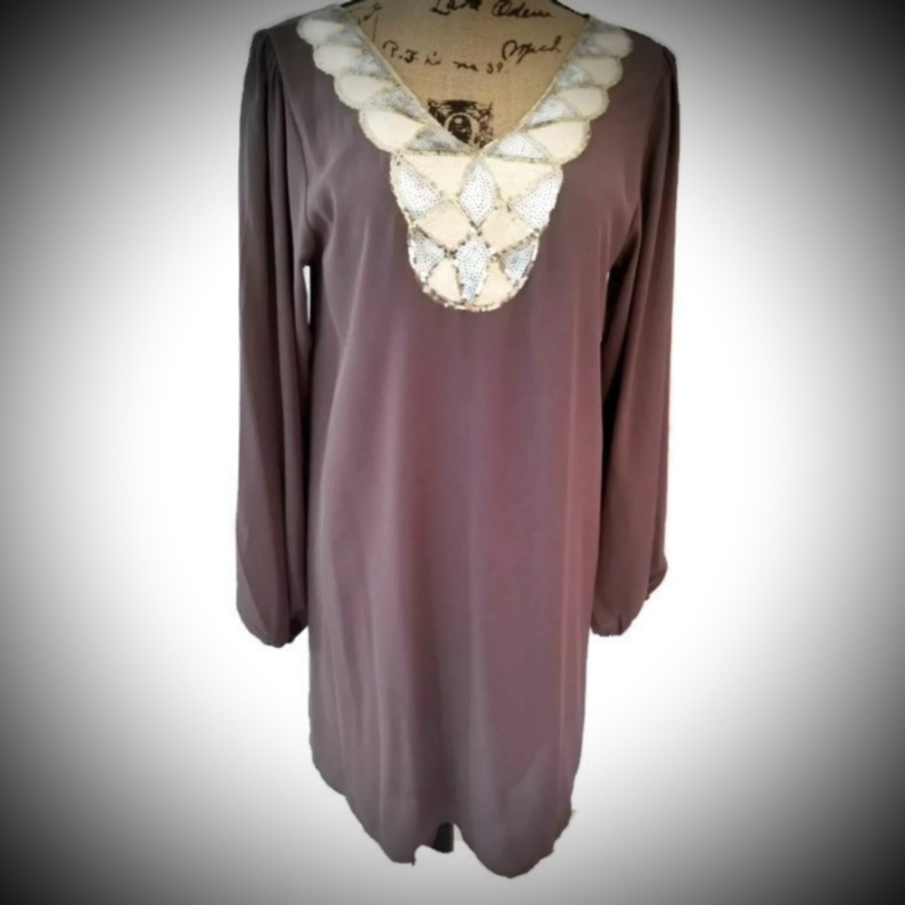 Womens cocktail dress silk sequins V Neck